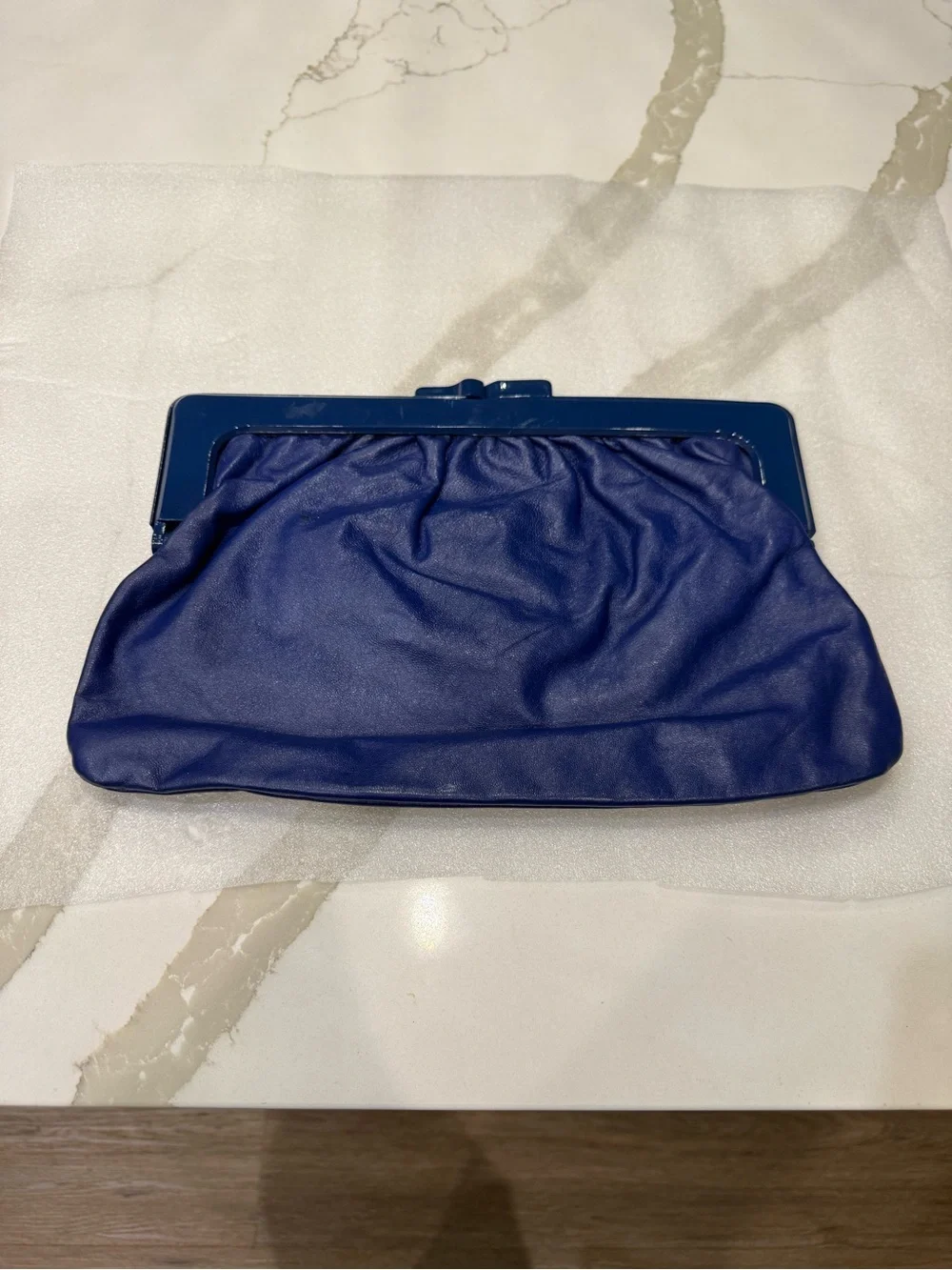 80’s Vintage Genuine Leather Made in Italy Blue Women's Clutch Bag